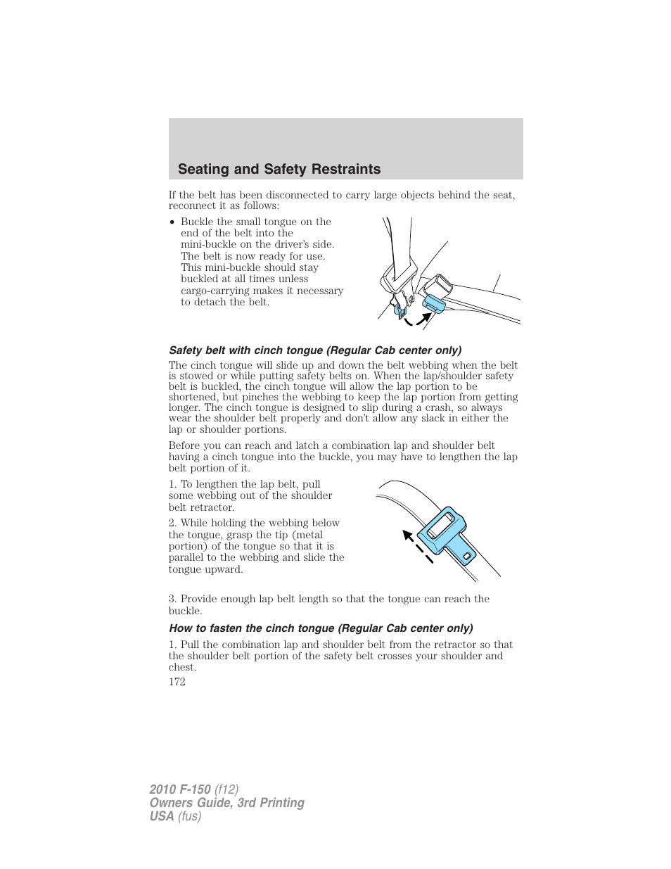 Seating and safety restraints | FORD 2010 F-150 v.3 User Manual | Page 172 / 419
