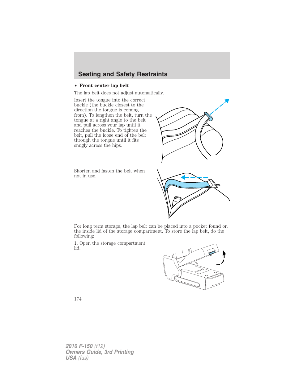 Seating and safety restraints | FORD 2010 F-150 v.3 User Manual | Page 174 / 419