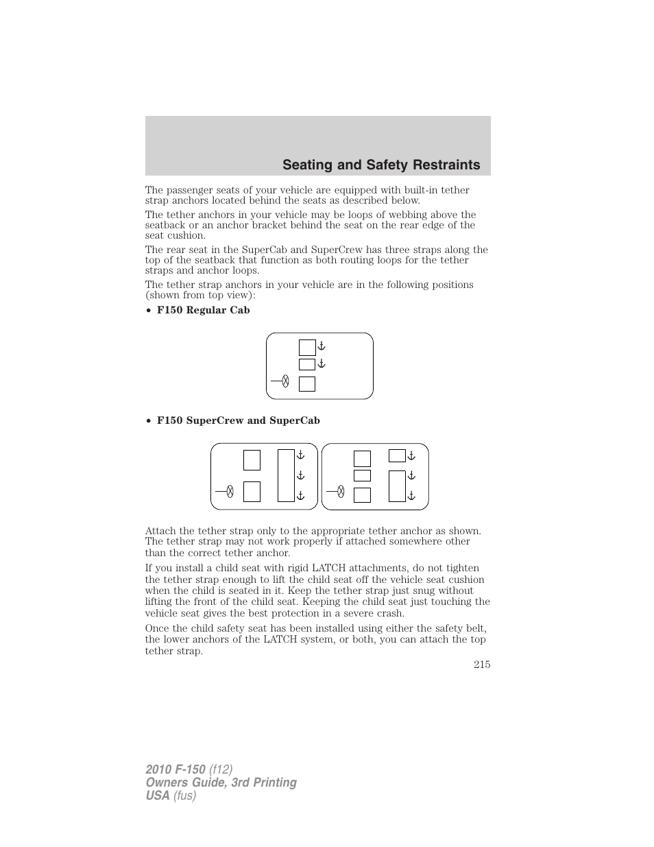 Seating and safety restraints | FORD 2010 F-150 v.3 User Manual | Page 215 / 419