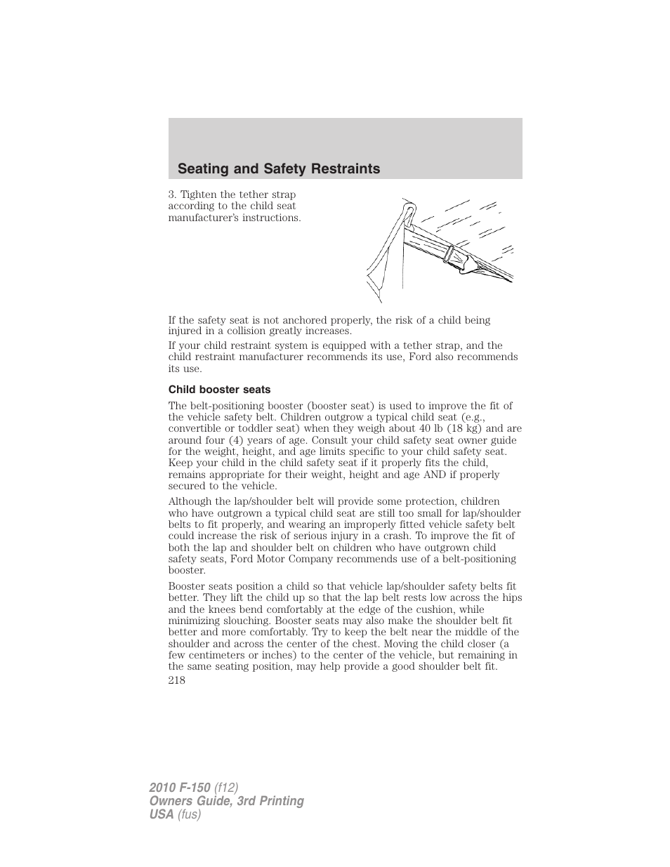 Child booster seats, Seating and safety restraints | FORD 2010 F-150 v.3 User Manual | Page 218 / 419