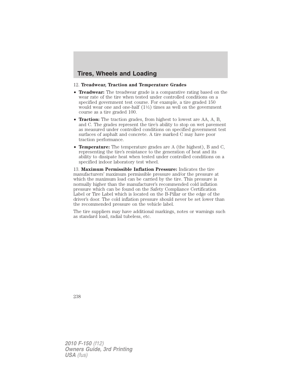 Tires, wheels and loading | FORD 2010 F-150 v.3 User Manual | Page 238 / 419