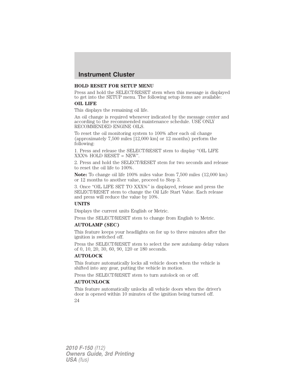 Instrument cluster | FORD 2010 F-150 v.3 User Manual | Page 24 / 419