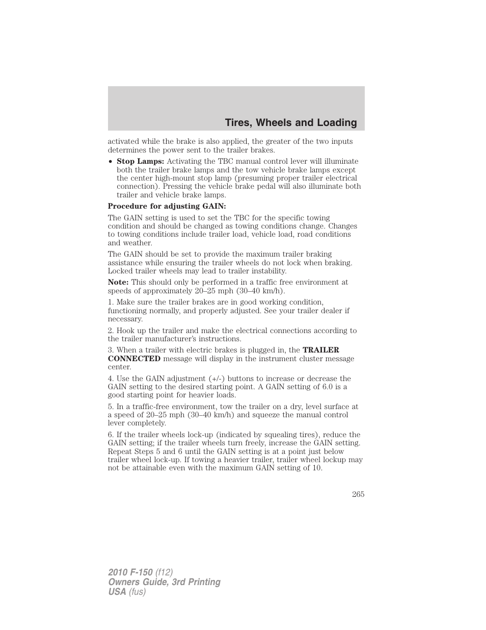 Tires, wheels and loading | FORD 2010 F-150 v.3 User Manual | Page 265 / 419