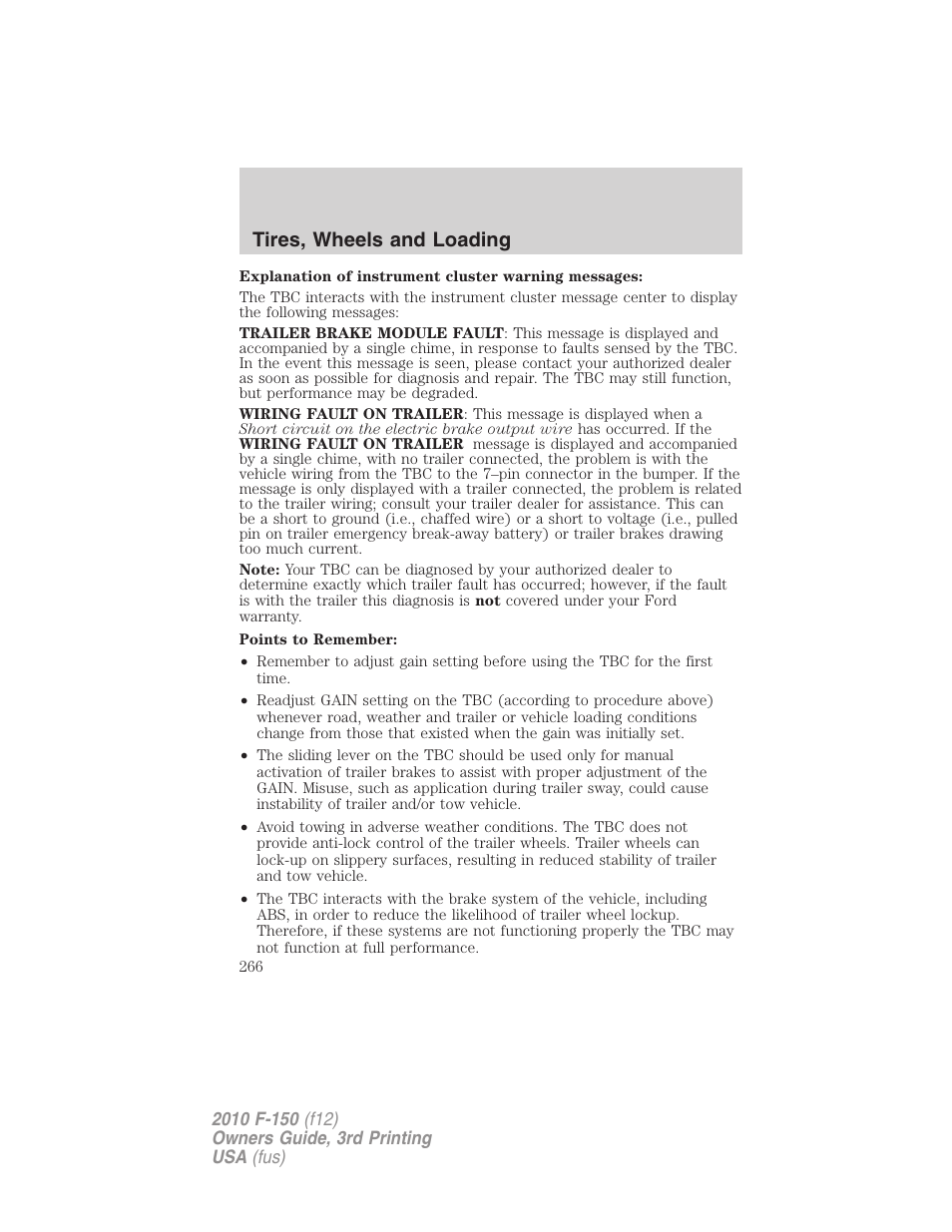 Tires, wheels and loading | FORD 2010 F-150 v.3 User Manual | Page 266 / 419