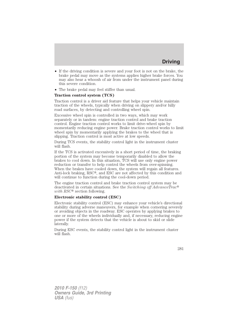 Driving | FORD 2010 F-150 v.3 User Manual | Page 281 / 419