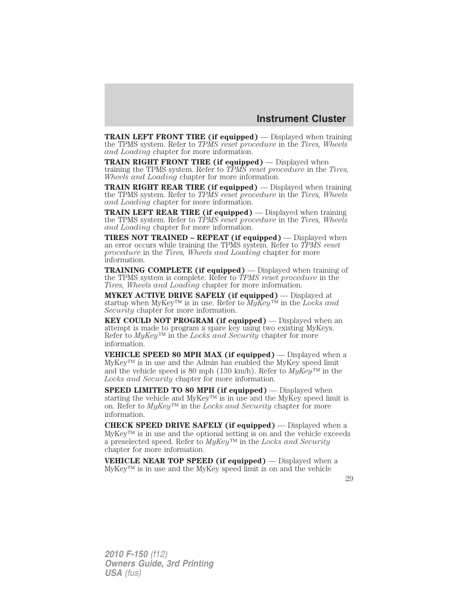 Instrument cluster | FORD 2010 F-150 v.3 User Manual | Page 29 / 419