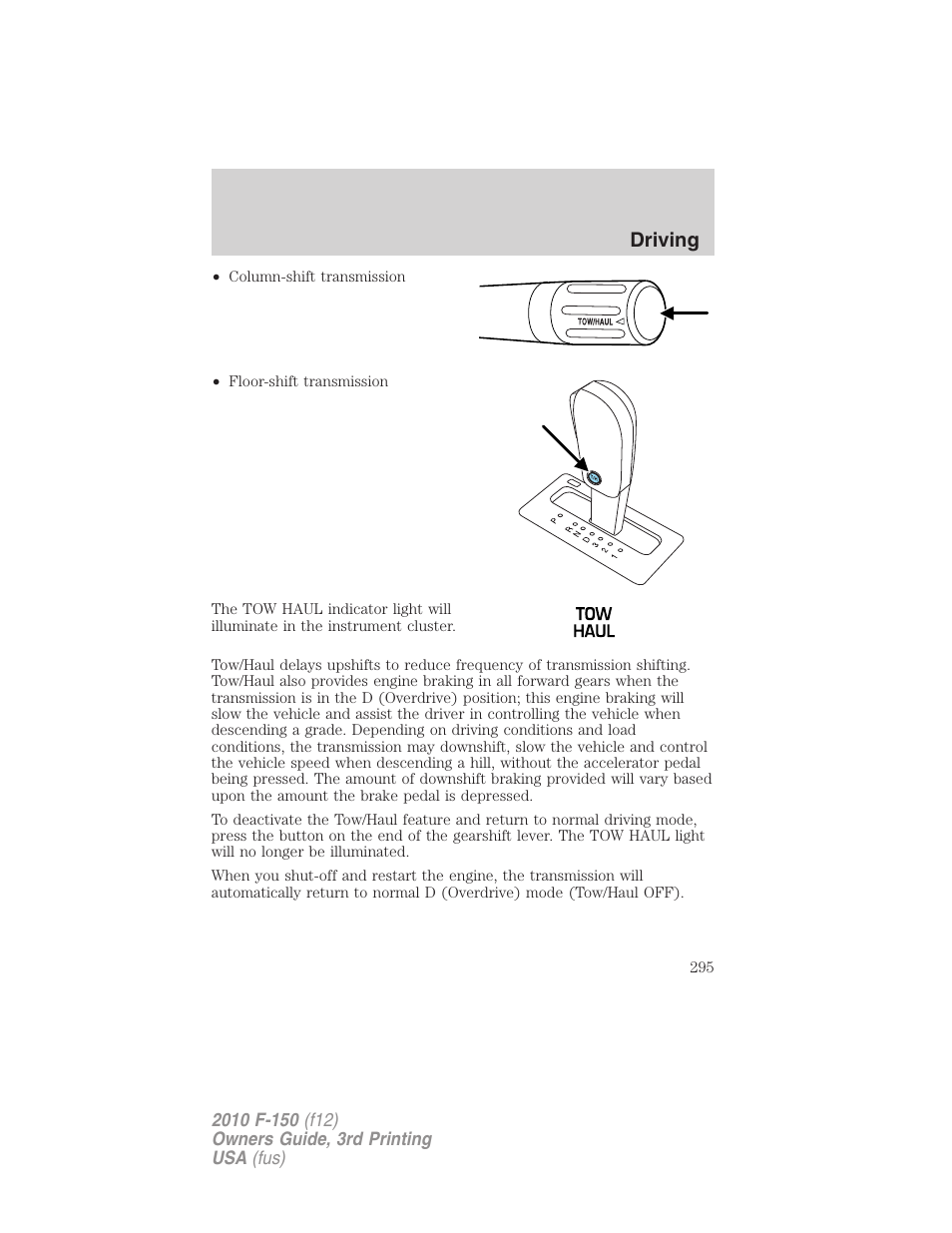 Driving | FORD 2010 F-150 v.3 User Manual | Page 295 / 419