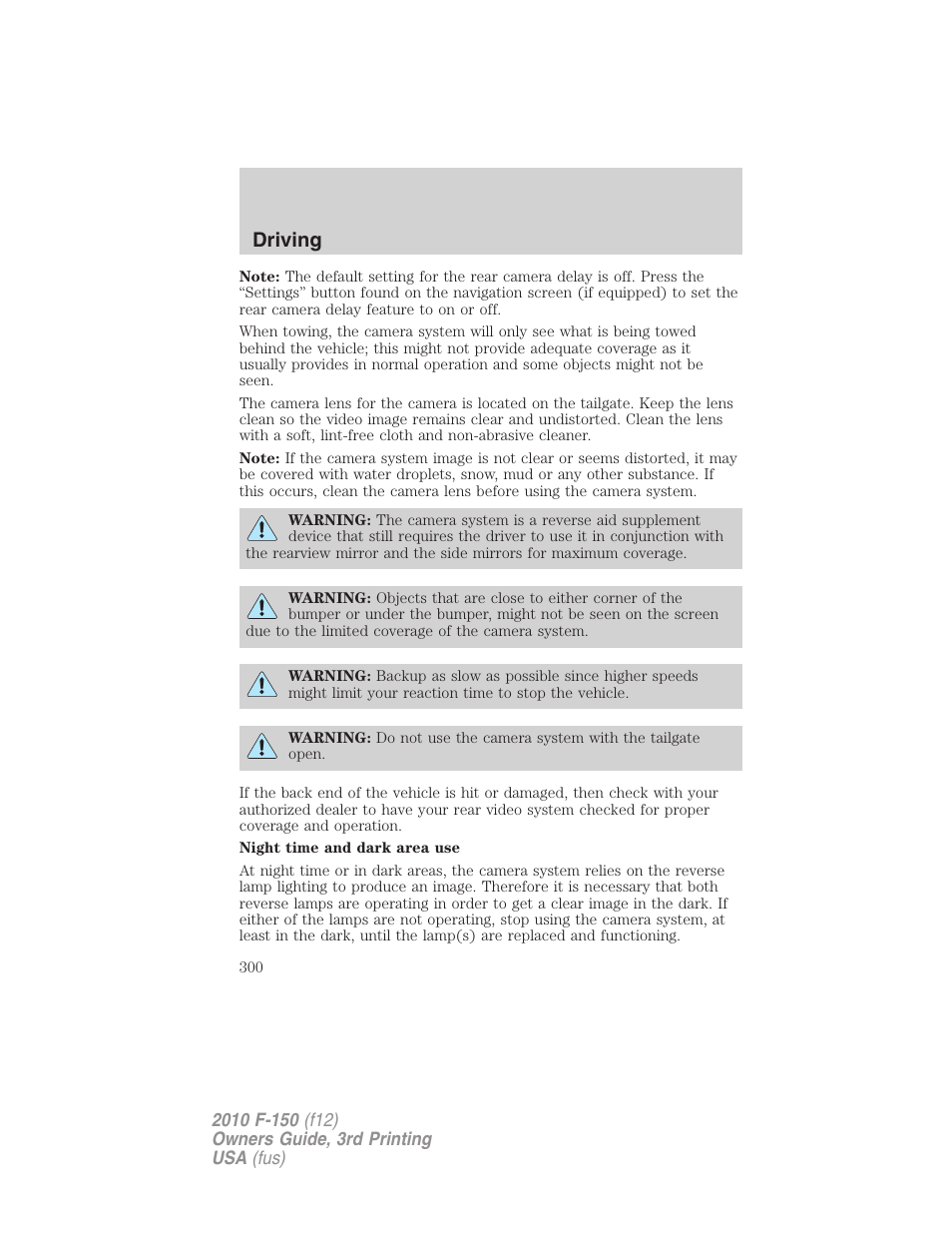 Driving | FORD 2010 F-150 v.3 User Manual | Page 300 / 419