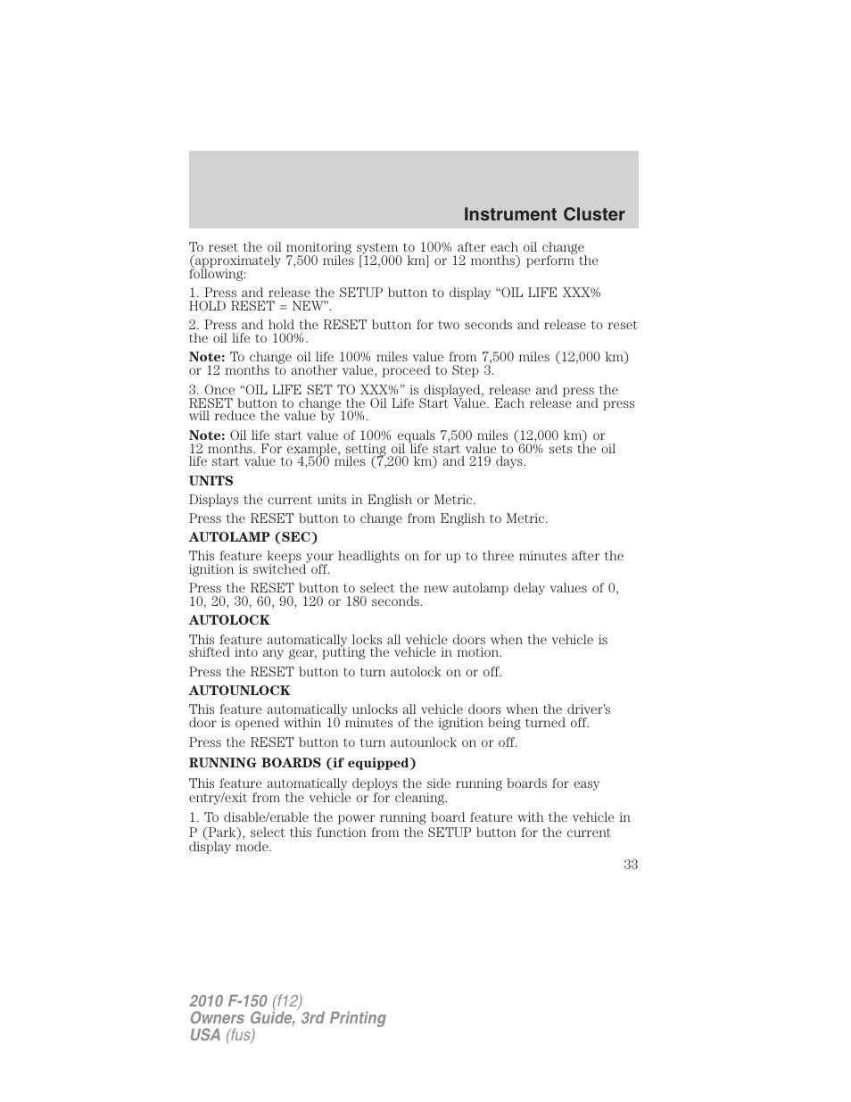 Instrument cluster | FORD 2010 F-150 v.3 User Manual | Page 33 / 419