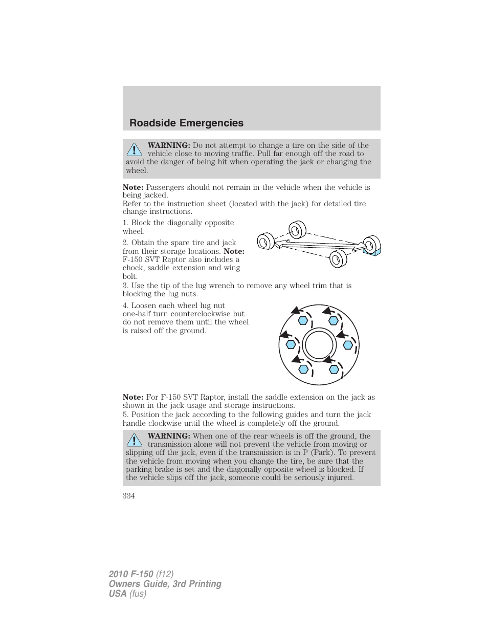 Roadside emergencies | FORD 2010 F-150 v.3 User Manual | Page 334 / 419