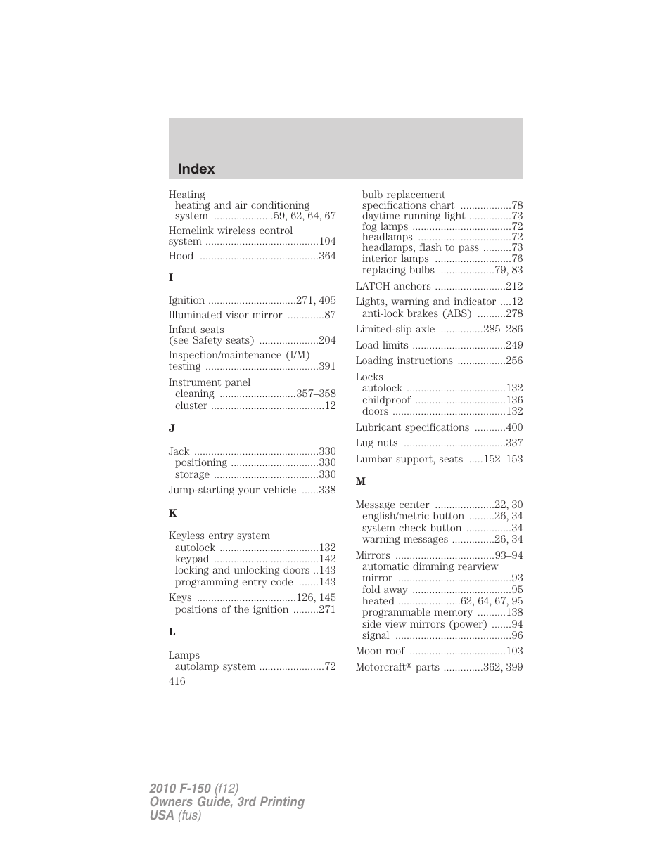 Index | FORD 2010 F-150 v.3 User Manual | Page 416 / 419
