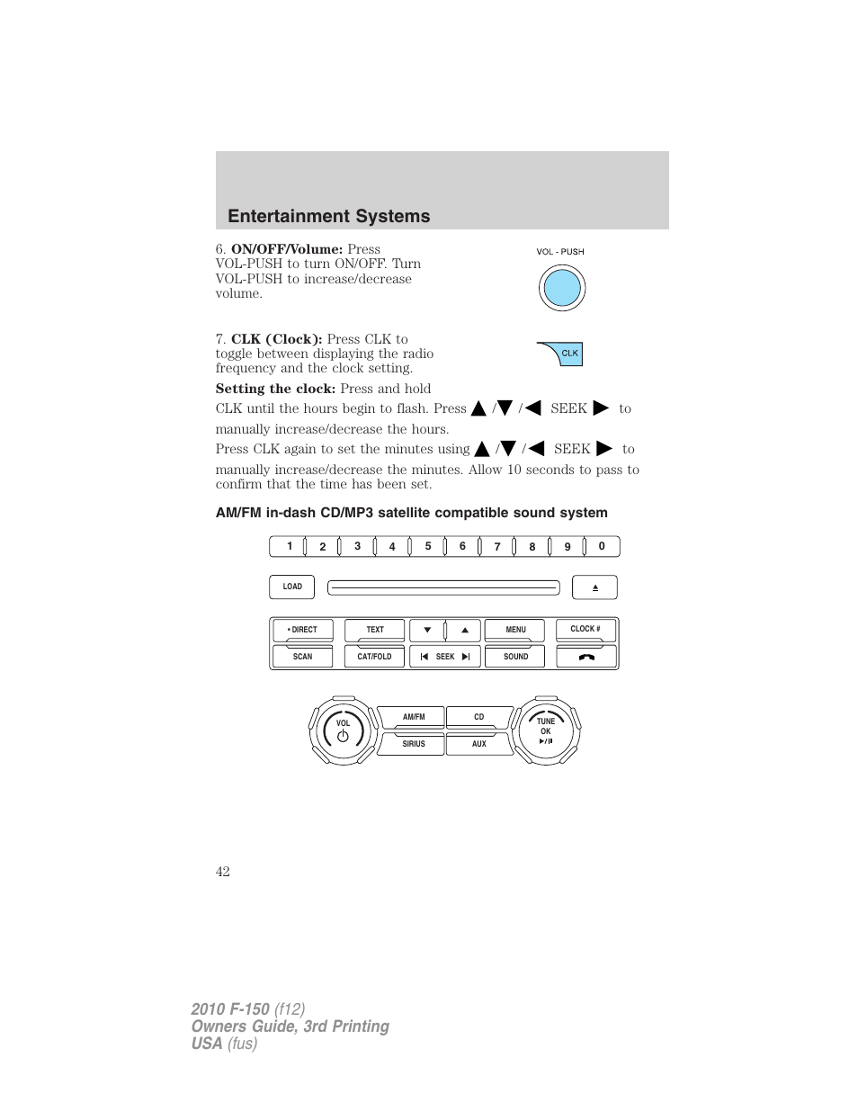 Am/fm stereo with cd/mp3, Entertainment systems | FORD 2010 F-150 v.3 User Manual | Page 42 / 419