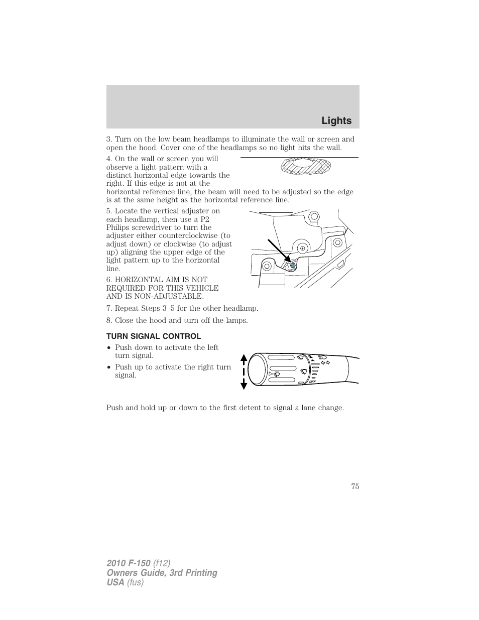 Turn signal control, Lights | FORD 2010 F-150 v.3 User Manual | Page 75 / 419