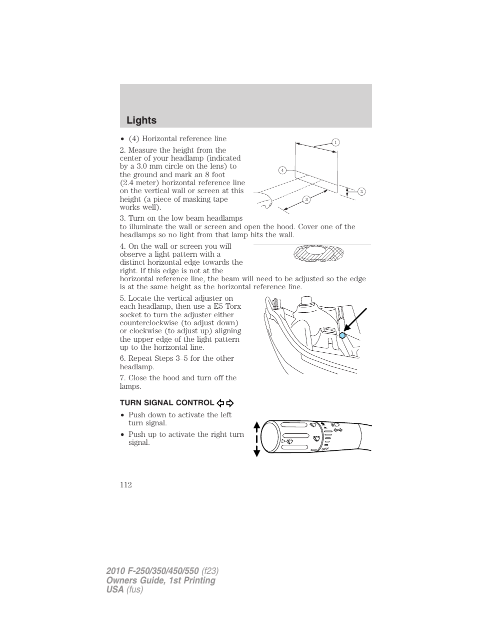 Turn signal control, Lights | FORD 2010 F-550 v.1 User Manual | Page 112 / 407