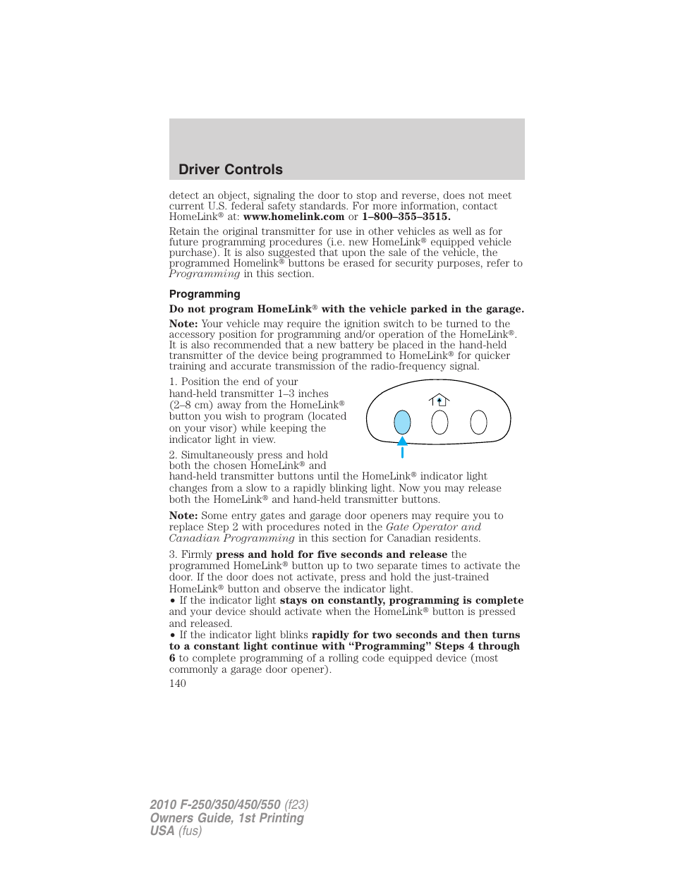 Programming, Driver controls | FORD 2010 F-550 v.1 User Manual | Page 140 / 407