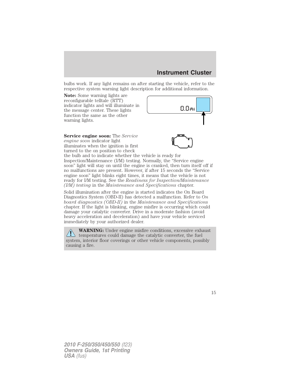 Instrument cluster | FORD 2010 F-550 v.1 User Manual | Page 15 / 407