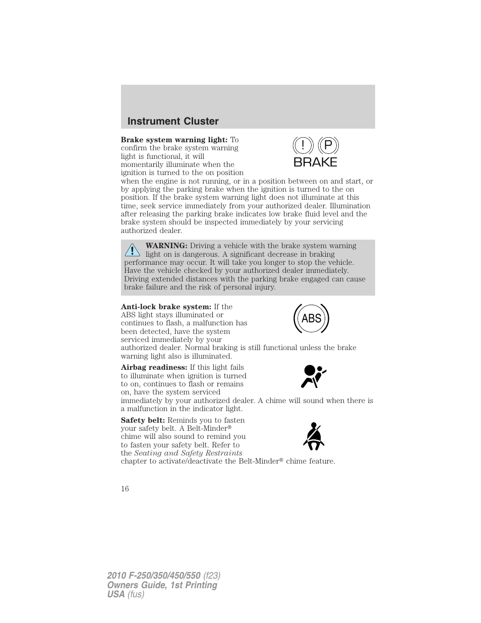 P! brake abs | FORD 2010 F-550 v.1 User Manual | Page 16 / 407