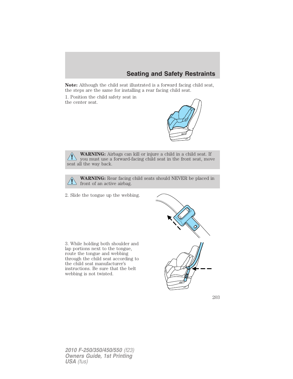 Seating and safety restraints | FORD 2010 F-550 v.1 User Manual | Page 203 / 407