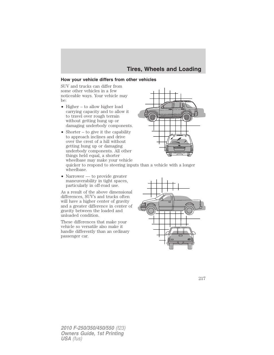 How your vehicle differs from other vehicles, Tires, wheels and loading | FORD 2010 F-550 v.1 User Manual | Page 217 / 407