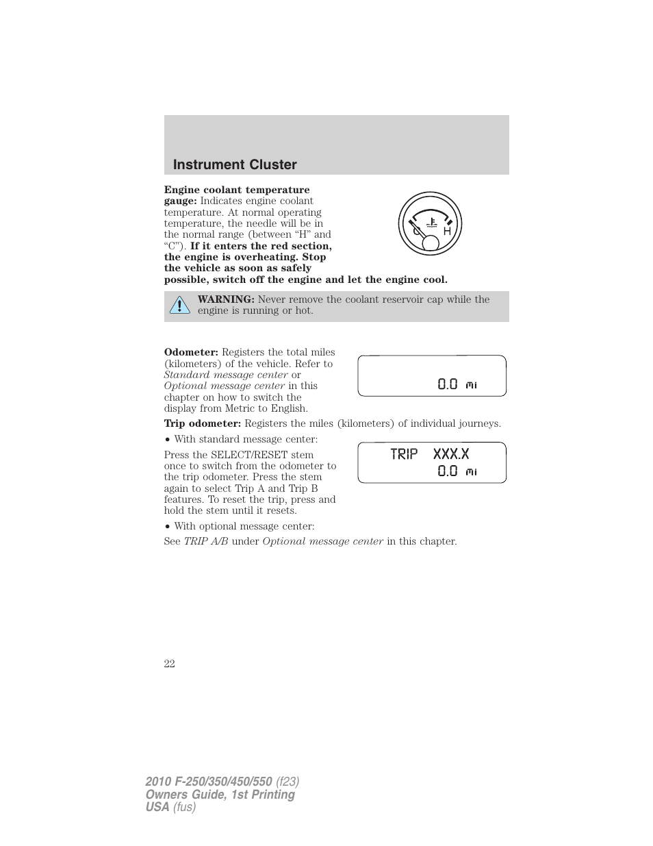 Instrument cluster | FORD 2010 F-550 v.1 User Manual | Page 22 / 407