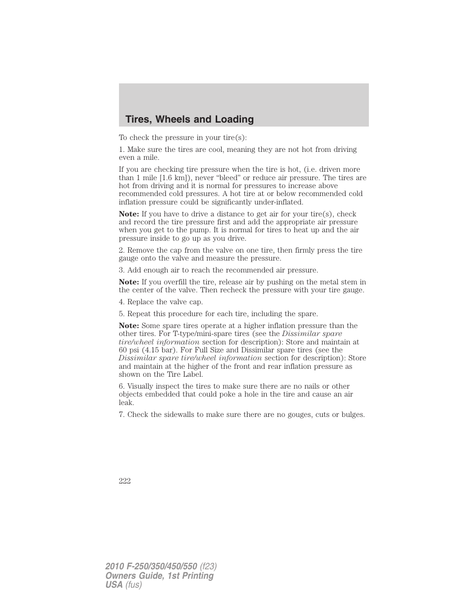 Tires, wheels and loading | FORD 2010 F-550 v.1 User Manual | Page 222 / 407