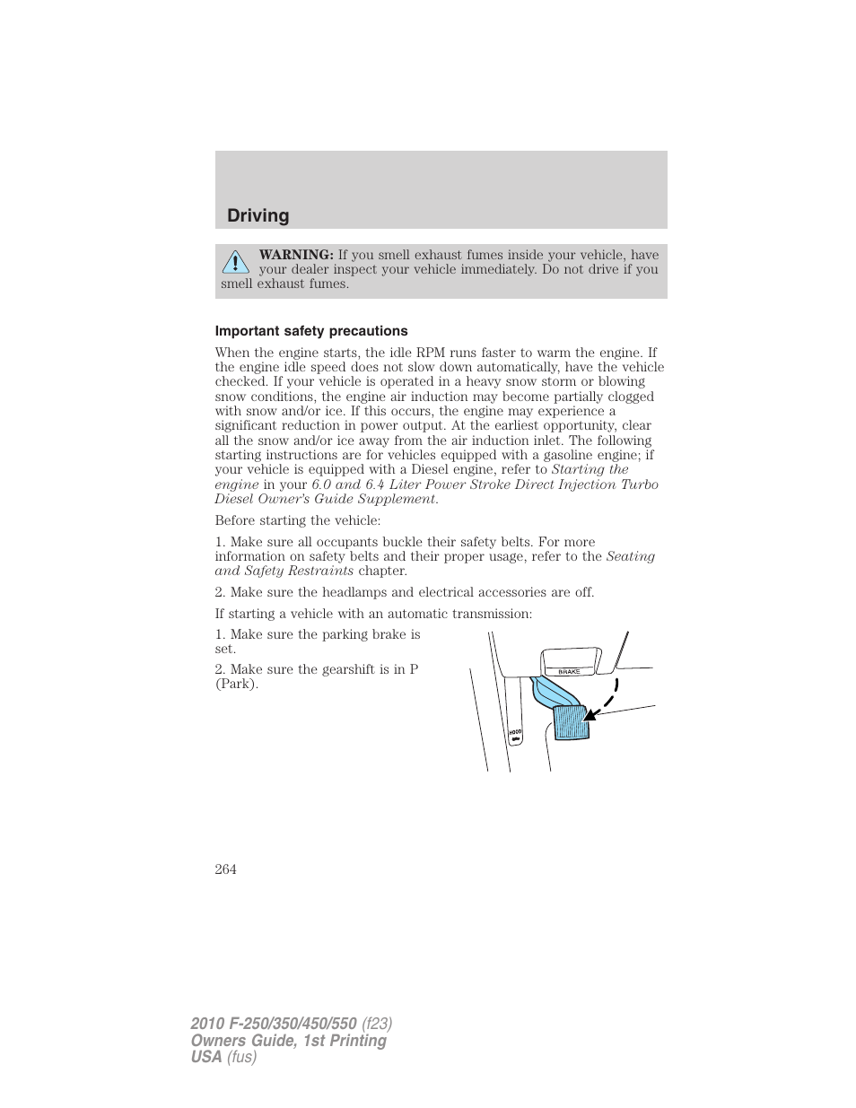 Important safety precautions, Driving | FORD 2010 F-550 v.1 User Manual | Page 264 / 407