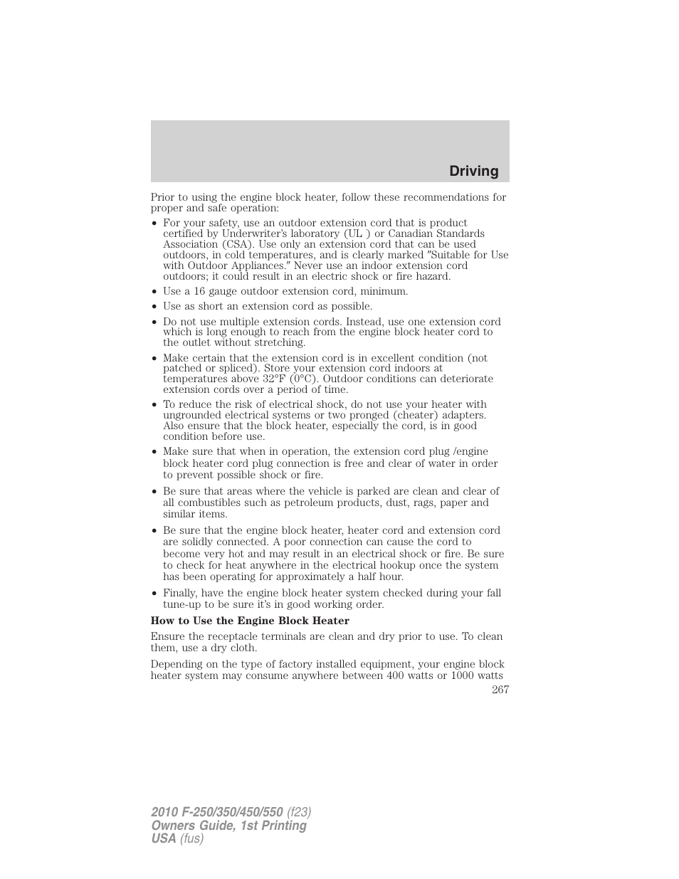 Driving | FORD 2010 F-550 v.1 User Manual | Page 267 / 407