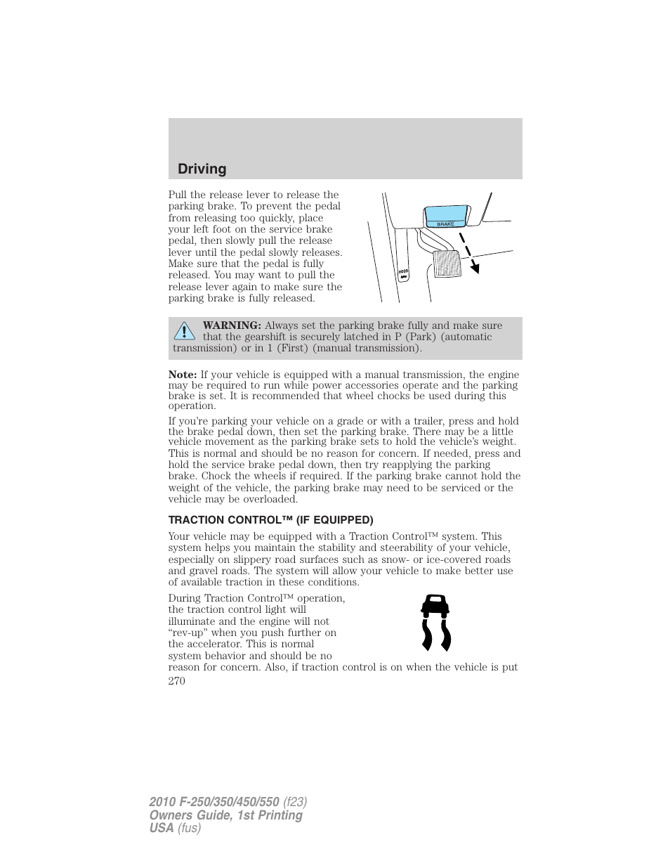 Traction control™ (if equipped), Traction control, Driving | FORD 2010 F-550 v.1 User Manual | Page 270 / 407