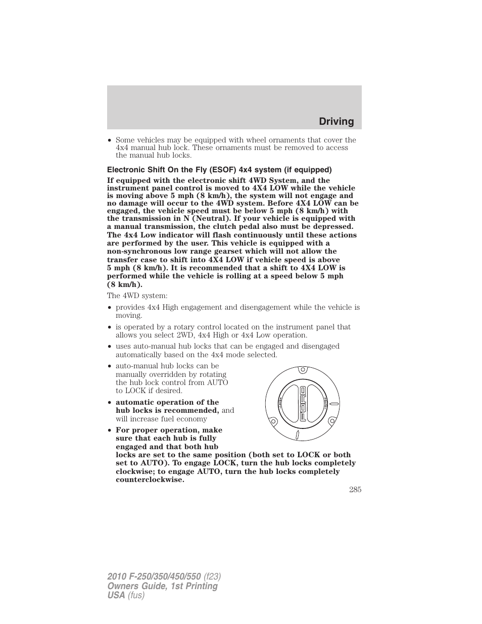 Driving | FORD 2010 F-550 v.1 User Manual | Page 285 / 407