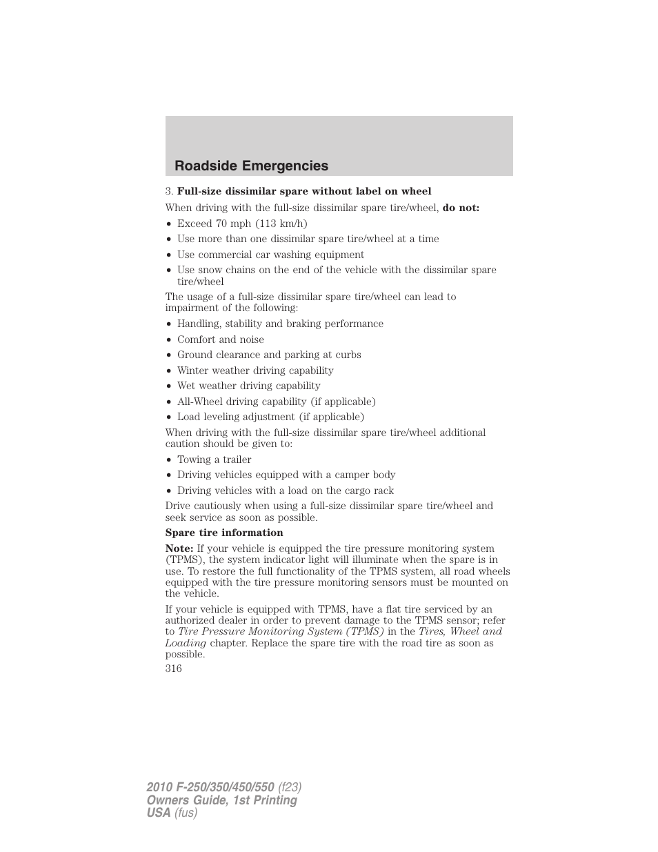 Roadside emergencies | FORD 2010 F-550 v.1 User Manual | Page 316 / 407