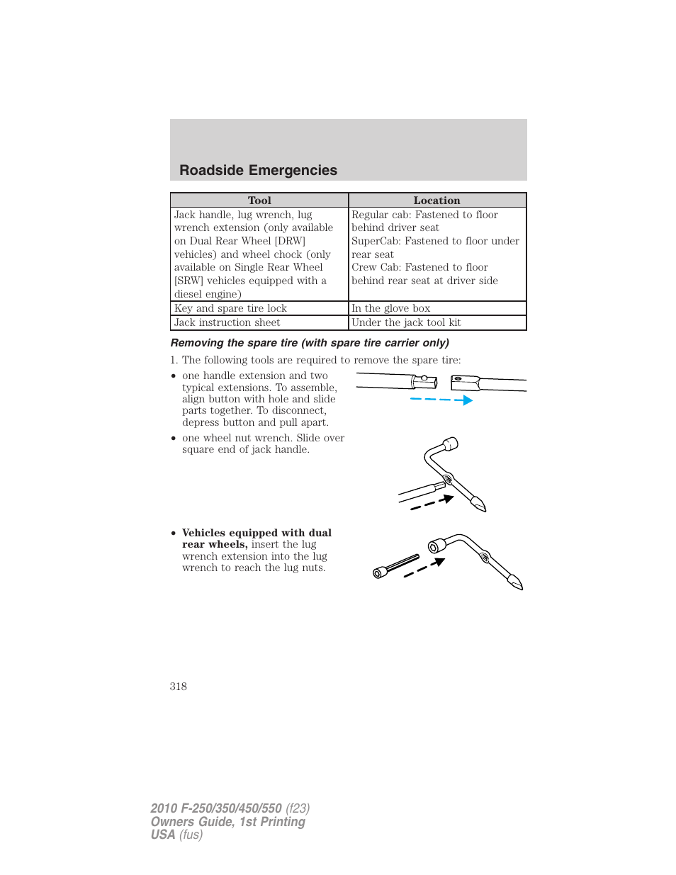 Roadside emergencies | FORD 2010 F-550 v.1 User Manual | Page 318 / 407
