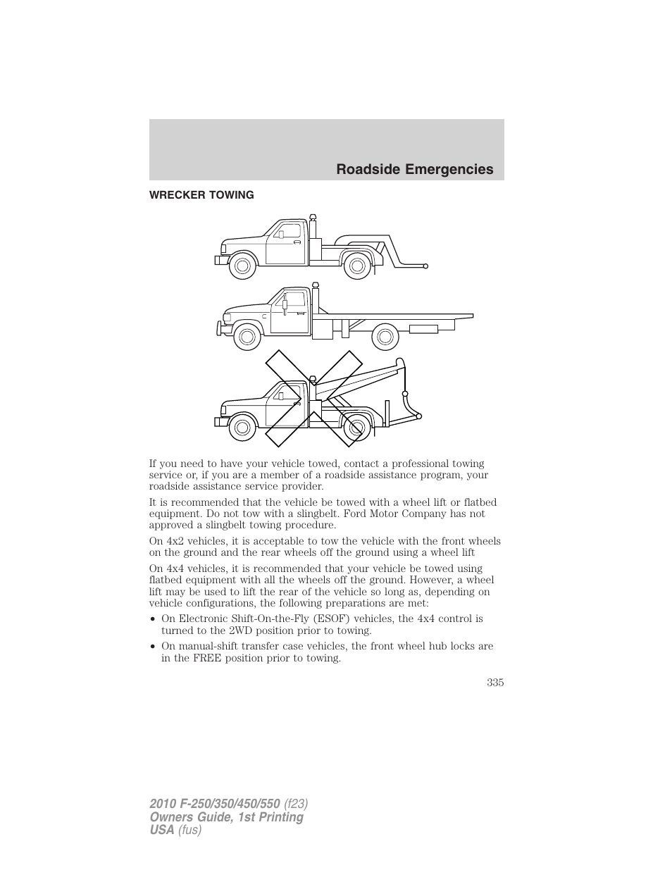 Wrecker towing, Roadside emergencies | FORD 2010 F-550 v.1 User Manual | Page 335 / 407