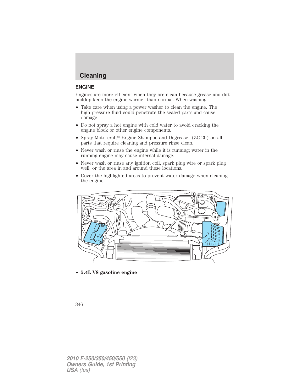 Engine, Cleaning | FORD 2010 F-550 v.1 User Manual | Page 346 / 407