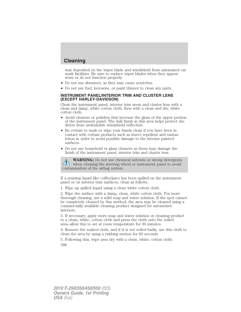 Cleaning | FORD 2010 F-550 v.1 User Manual | Page 348 / 407