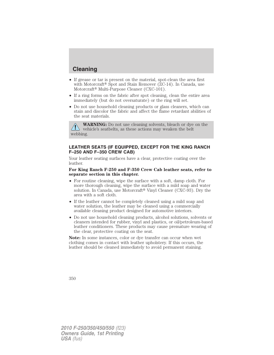Cleaning | FORD 2010 F-550 v.1 User Manual | Page 350 / 407