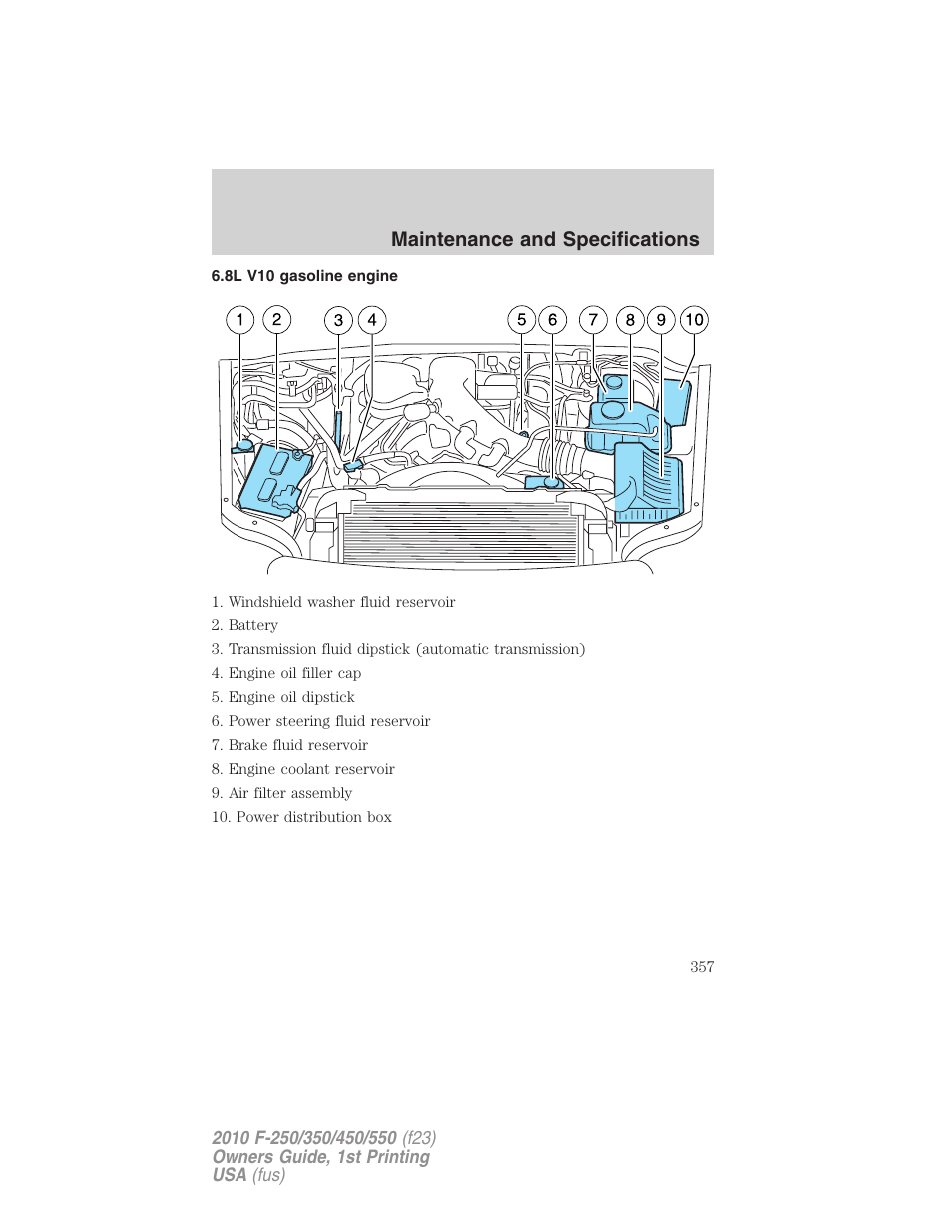 8l v10 gasoline engine, Maintenance and specifications | FORD 2010 F-550 v.1 User Manual | Page 357 / 407
