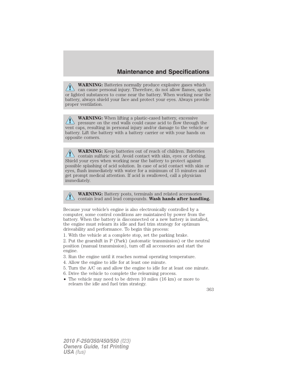 Maintenance and specifications | FORD 2010 F-550 v.1 User Manual | Page 363 / 407