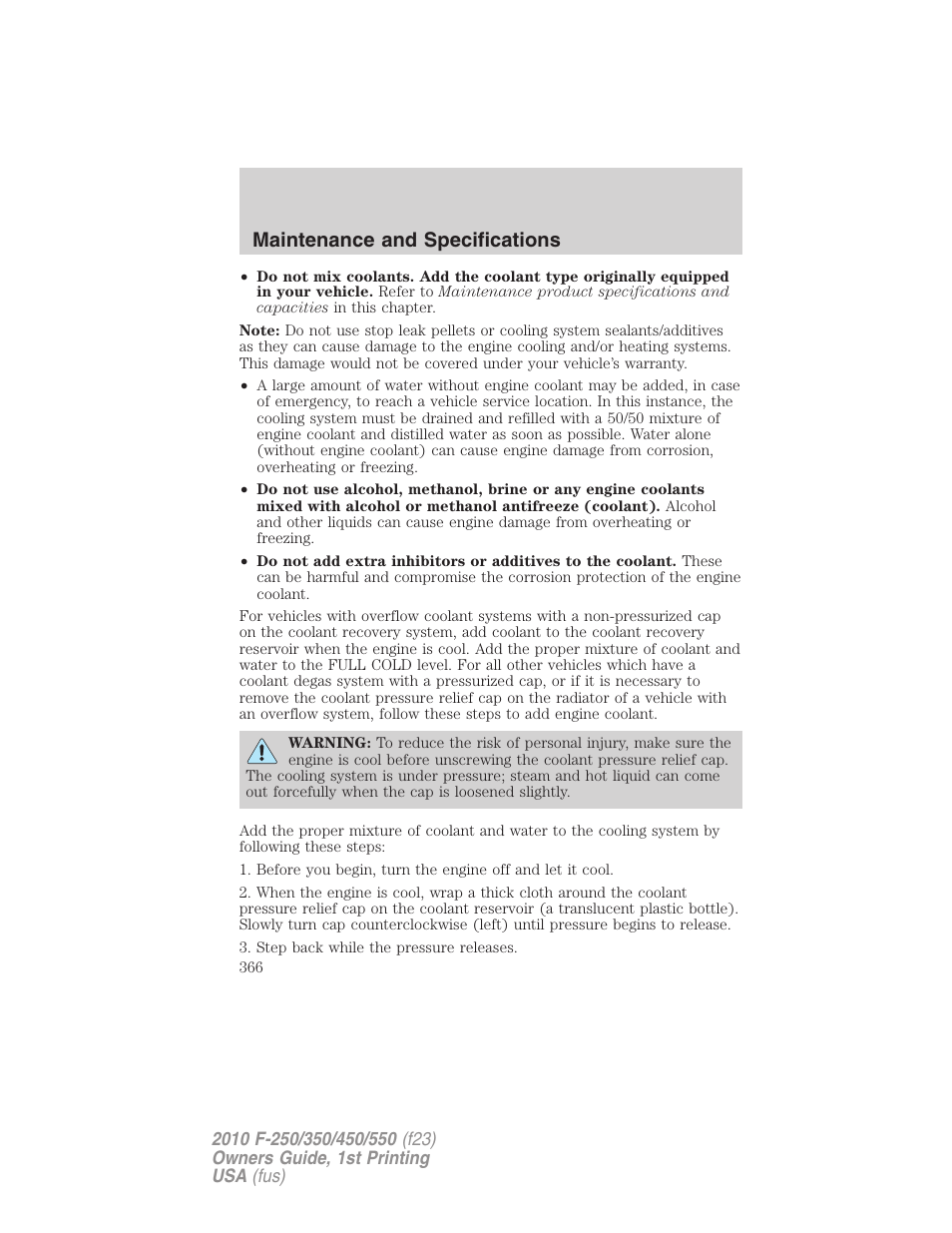 Maintenance and specifications | FORD 2010 F-550 v.1 User Manual | Page 366 / 407