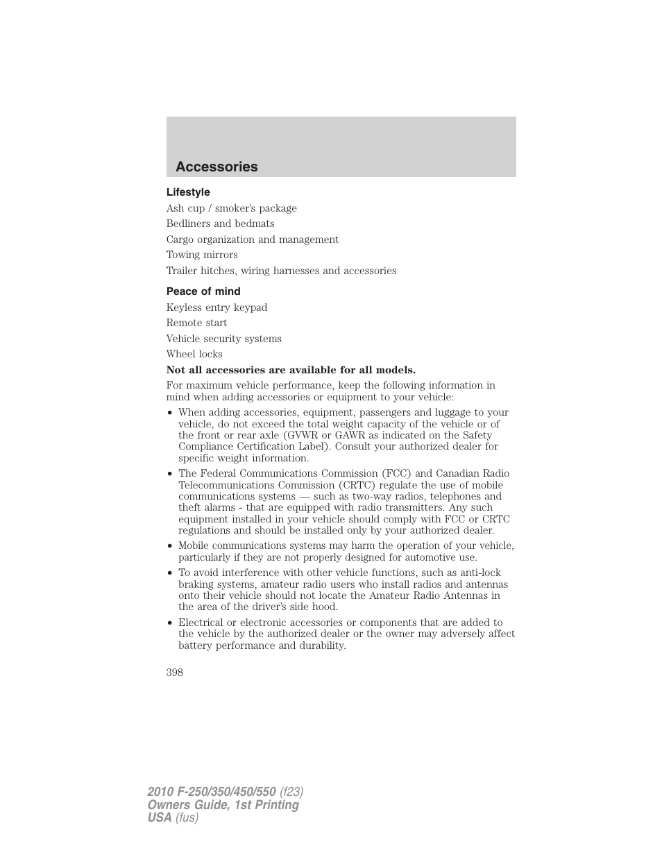 Lifestyle, Peace of mind, Accessories | FORD 2010 F-550 v.1 User Manual | Page 398 / 407
