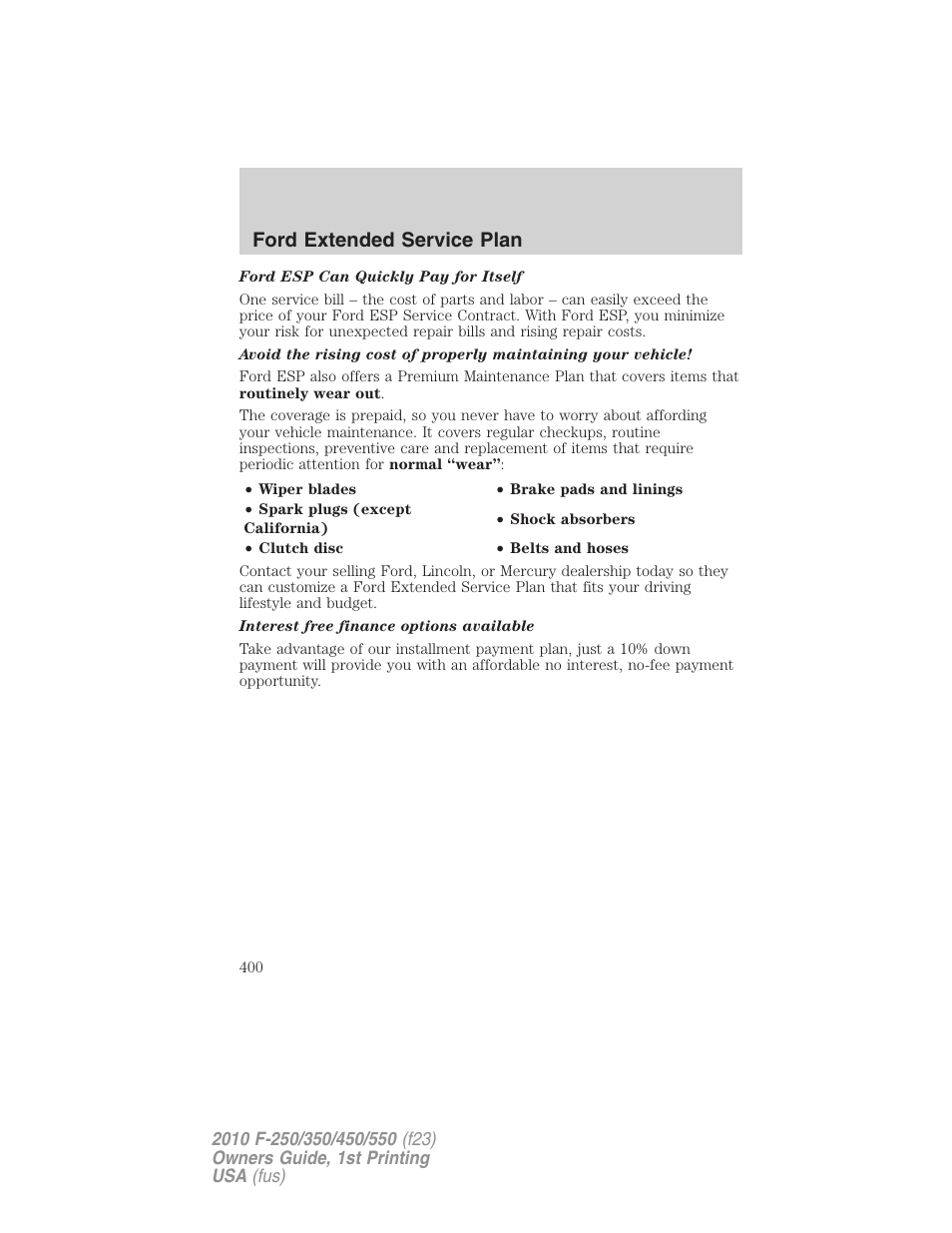 Ford extended service plan | FORD 2010 F-550 v.1 User Manual | Page 400 / 407