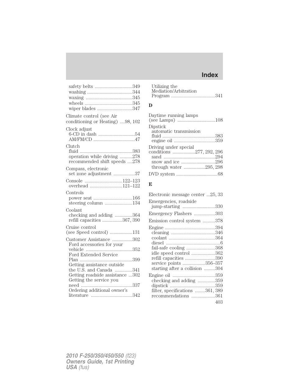 Index | FORD 2010 F-550 v.1 User Manual | Page 403 / 407