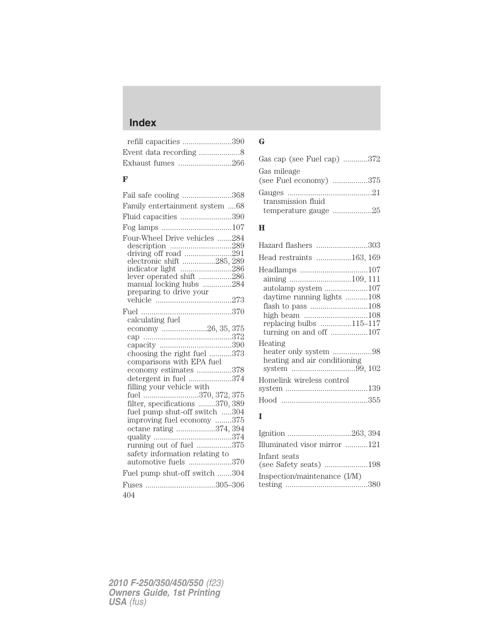 Index | FORD 2010 F-550 v.1 User Manual | Page 404 / 407