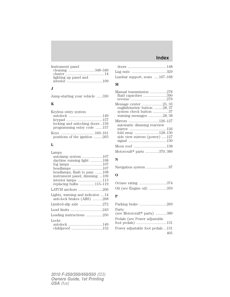 Index | FORD 2010 F-550 v.1 User Manual | Page 405 / 407