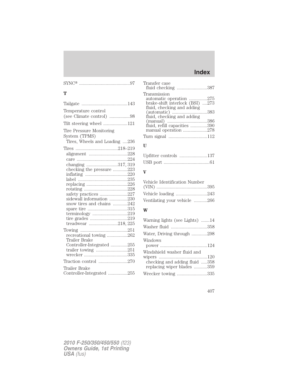 Index | FORD 2010 F-550 v.1 User Manual | Page 407 / 407