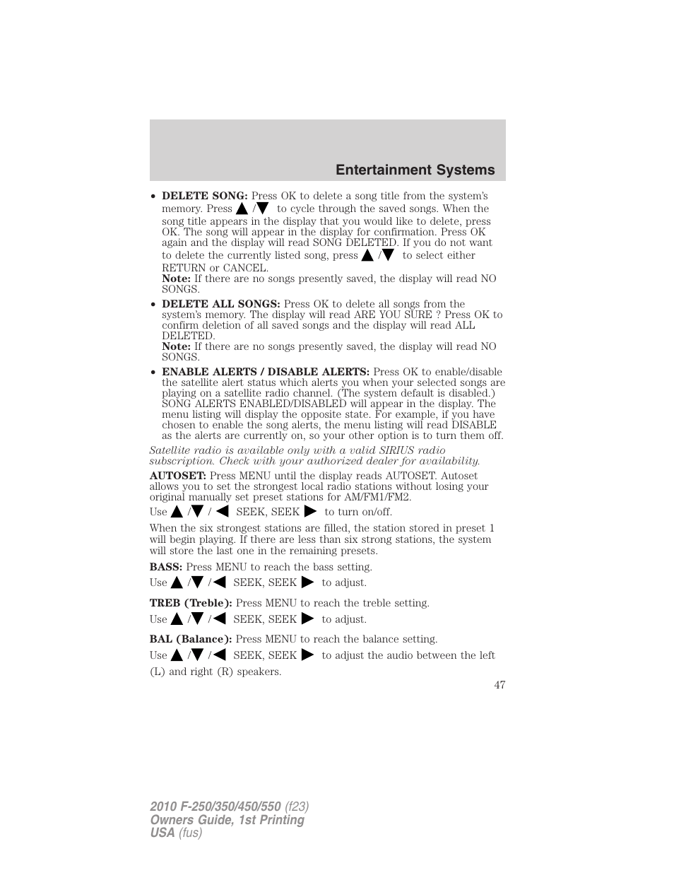 Entertainment systems | FORD 2010 F-550 v.1 User Manual | Page 47 / 407