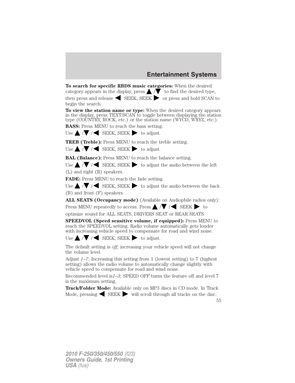 Entertainment systems | FORD 2010 F-550 v.1 User Manual | Page 55 / 407