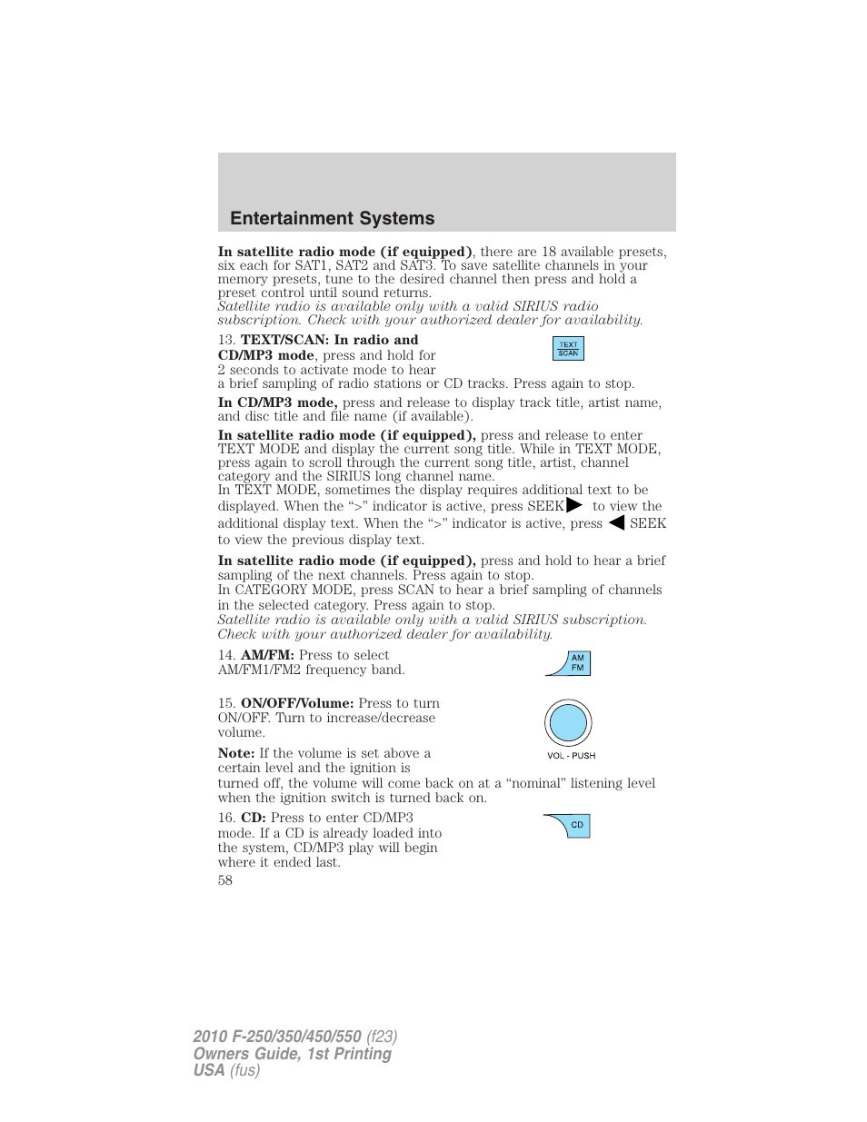 Entertainment systems | FORD 2010 F-550 v.1 User Manual | Page 58 / 407