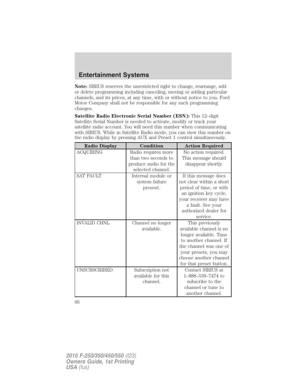 Entertainment systems | FORD 2010 F-550 v.1 User Manual | Page 66 / 407