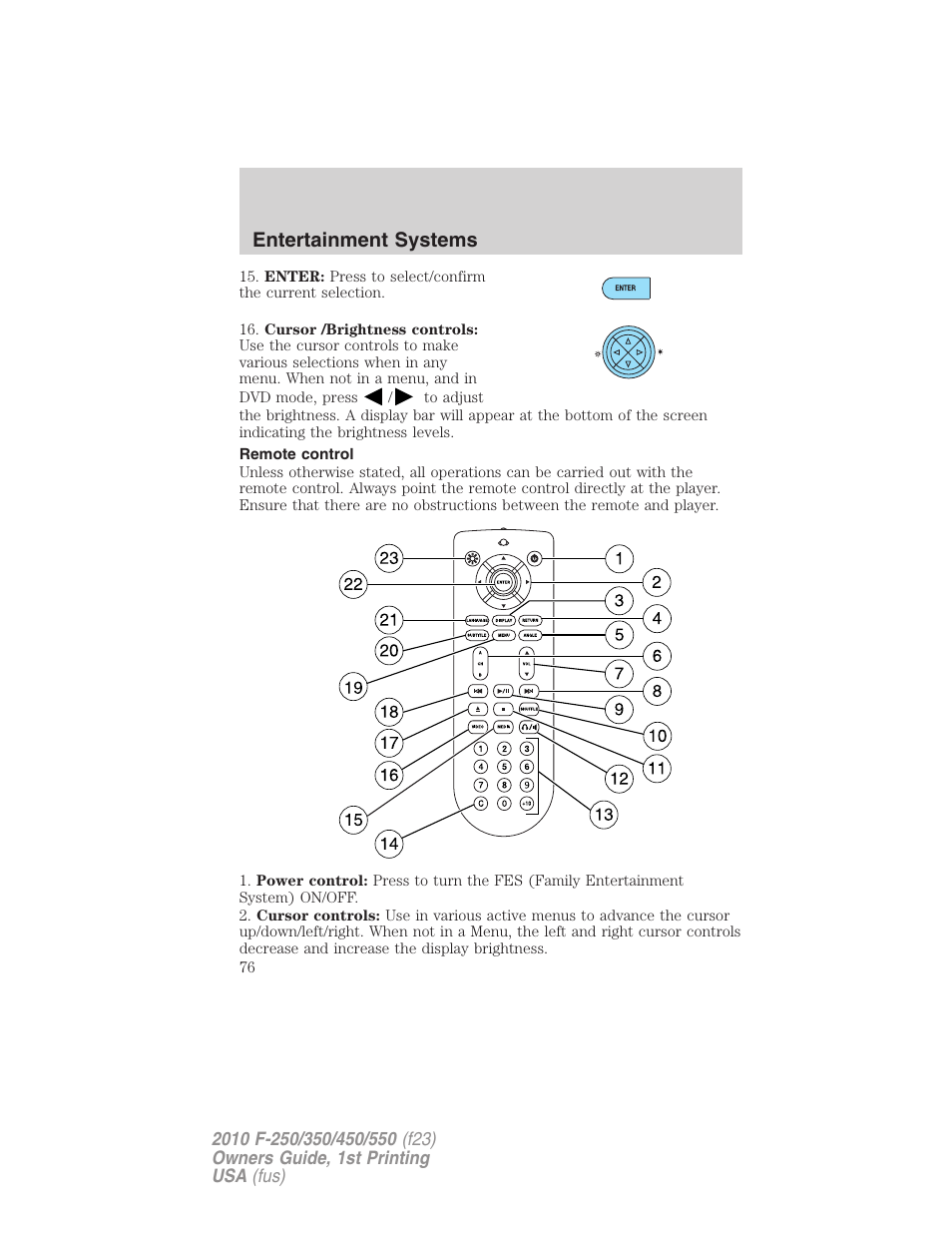 Remote control, Entertainment systems | FORD 2010 F-550 v.1 User Manual | Page 76 / 407