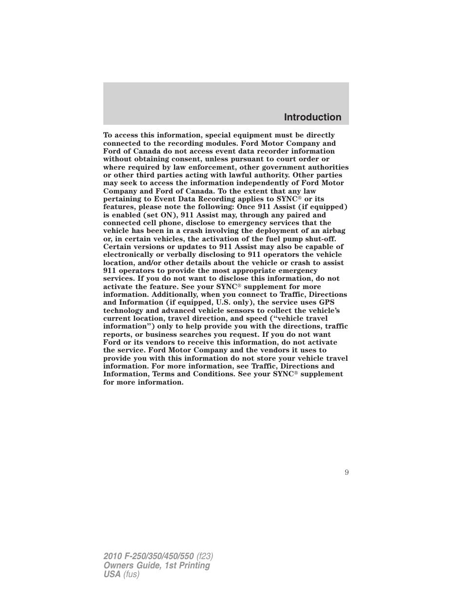 Introduction | FORD 2010 F-550 v.1 User Manual | Page 9 / 407